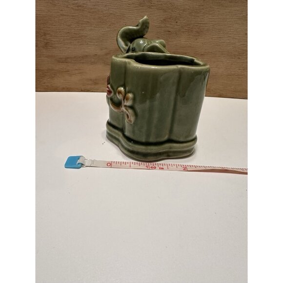 Vintage Ceramic Elephant Planter Vase  Lucky Trunk Up Elephant  Green Succulent - Picture 9 of 9